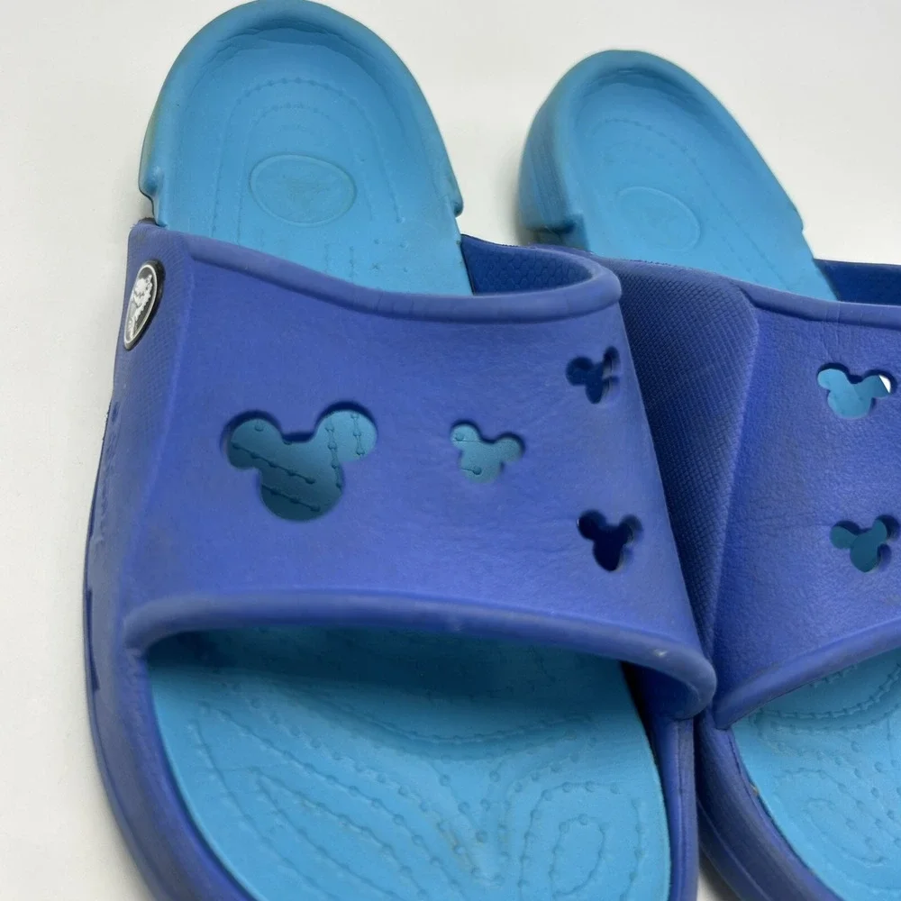 Disney Crocs Sandals Boys 2 Slide Youth Junior Blue Mickey Cut Out